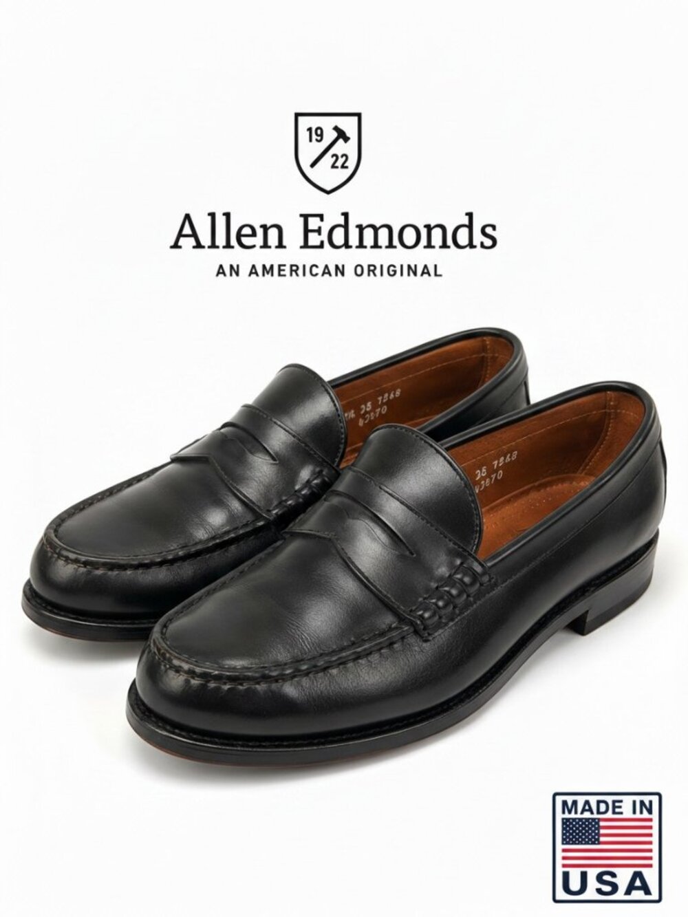 Allen Edmonds Walden Black Leather Penny Loafers Made USA Men's Size 7.5  EEE